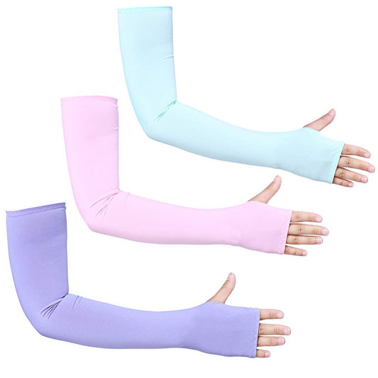 Bacophy 3 Pairs Arm Sleeves with Thumb Holes Women Men UV Protection Cooling, UPF 50 Compression Long Arm Cover