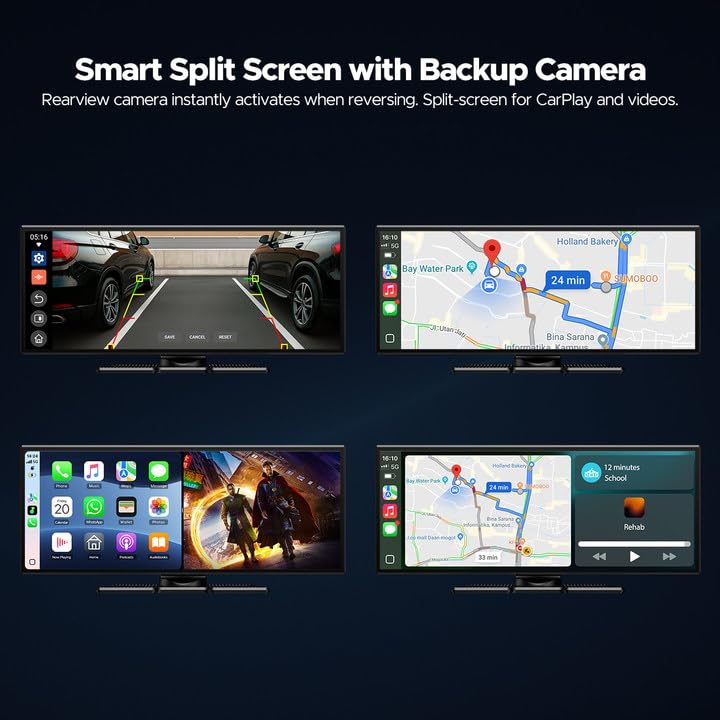 Volam 11'' Wireless Carplay Screen for Car Built-in Net-Flix YouTube Apps, Portable Touchscreen Car Stereo with Android Auto, Backup Camera, OTA Updates, Bluetooth, Voice Control, GPS Navigation,FM