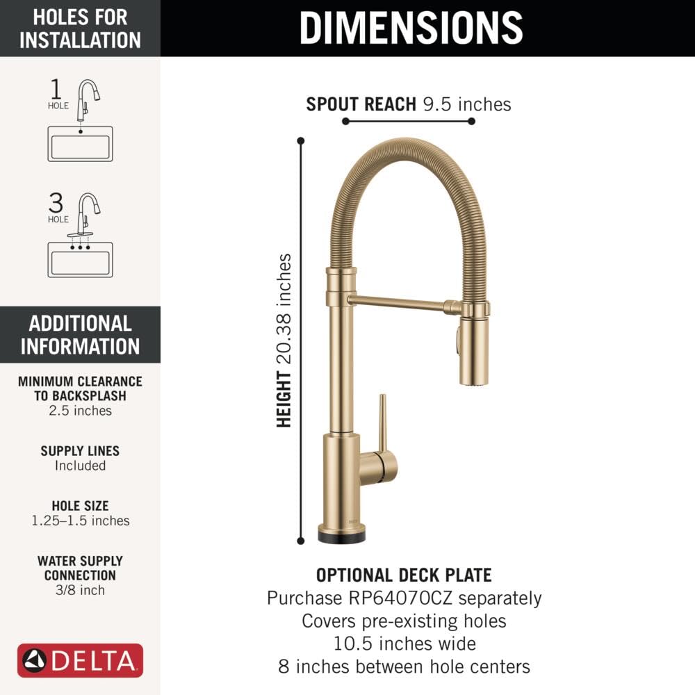 Delta Trinsic Pro Touchless Commercial Style Kitchen Faucet with Touch Technology, Gold Spring Kitchen Sink Faucet with Pull Down Sprayer, Champagne Bronze 9659TL-CZ-DST