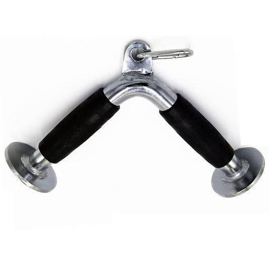 yuhqc V Shaped Press Down Bar, Strength Training Cable Machine Attachment with Rubber Handle, Chrome Finish Tricep Bar for Weight Workout, Universal Cable System Accessory