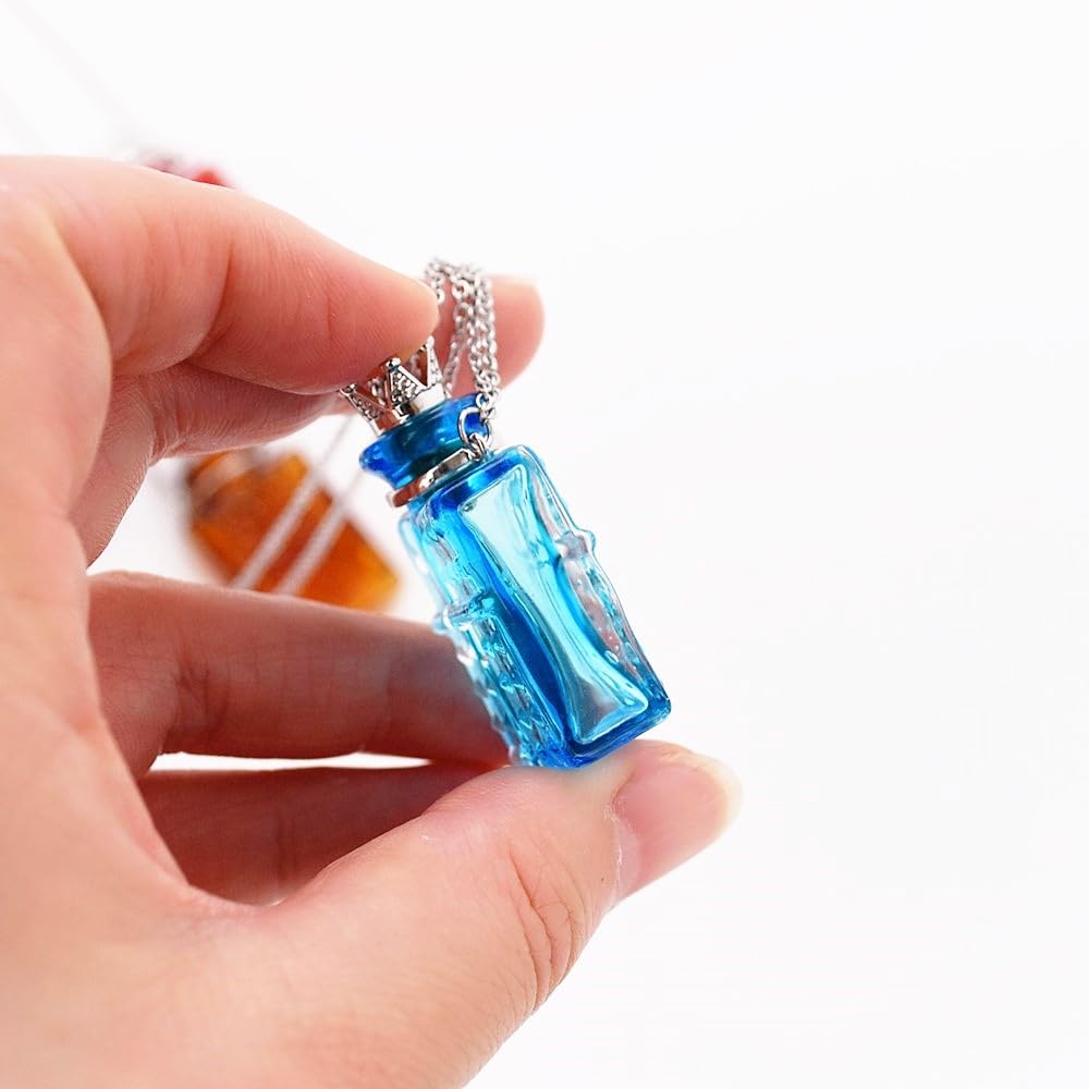 Handcrafted Glaze Glass Square Refillable Essential Oil Necklace Pendant - Aromatherapy Perfume Diffuser Pendant with Stainless Steel Chain (Colorful Clear)