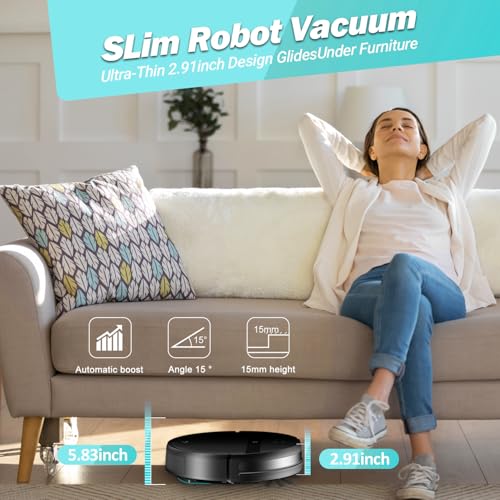 Kilgone Robot Vacuum for Pet Hair, 2-in-1 Vacuum & Mop Combo with Tangle-Free Suction & Smart 3D Avoidance, App/Wi-Fi/Alexa, Ultra-Slim & Quiet, Self-Charging for Hard Floors and Low-Pile Carpet