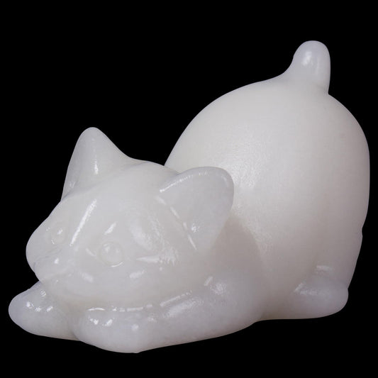 2 Inch White Jade Cat Crystal Figurines, White Kitten Statues for Kitten Lovers and Collectibles, Cat Decor Fingurines for Home Desk Office, Carved Healing Crystal Reiki Animal Gifts for Women