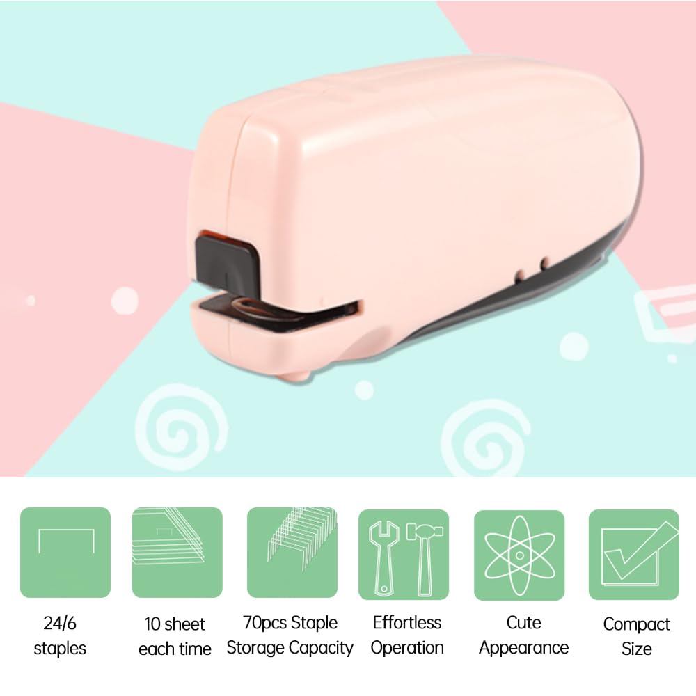 Irfora Automatic Electric Stapler Automatic Desk Stapler 10 Sheet Capacity Less Effort Support 24/6 Staples for Home Office School Supplies Battery Power Supply, Blue