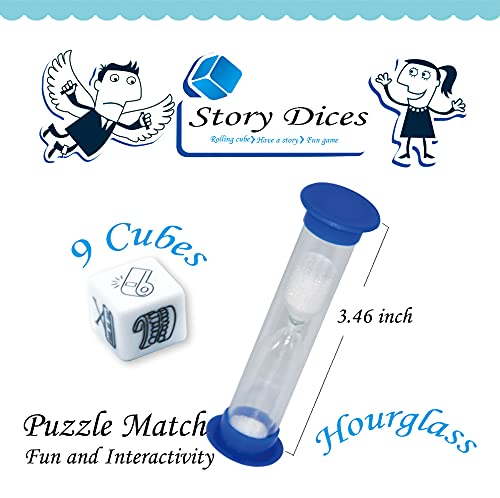 Mbarbs Story Cubes 9 Storytelling Dice Game Bundle 1 min Hourglass Sandglass Creative Telling Game for Kids and Adults - A Happy Trip and Oral Language Dice 54 Images Unlimited Stories