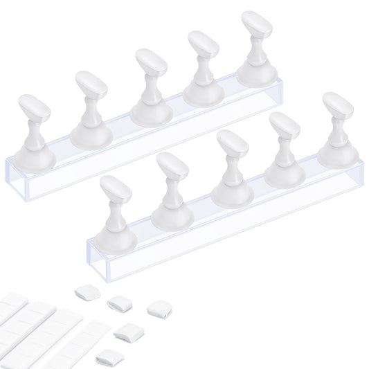 Etercycle Acrylic Nail Display Stand DIY Nail Crystal Holder Magnetic Practice Stands with Reusable Adhesive Putty Clay for False Nail Tip Manicure Tool (2 White)