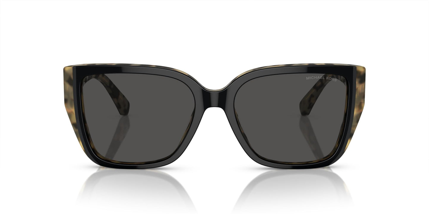 Michael Kors MK2199 Acadia Sunglasses, Bi-Layer Black/Amber Tortoise/Dark Grey Solid, 55 mm