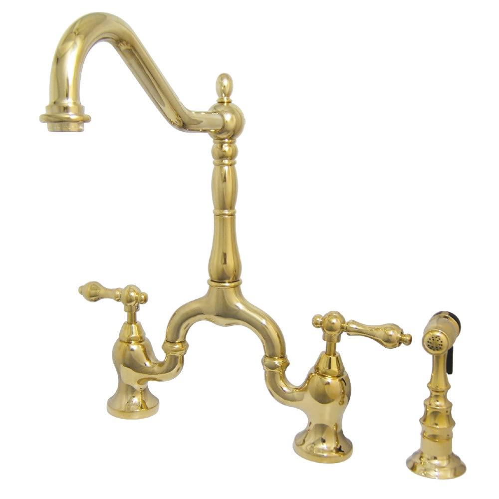 Kingston Brass KS7752ALBS English Country Bridge Kitchen Faucet, Polished Brass, 8 x 8.25 x 14.5