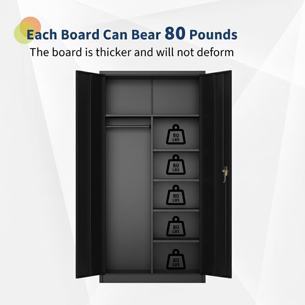 PeacefulHues Steel Wardrobe Cabinet with Locking Doors, Adjustable Shelves & Hanging Rod, Large Metal Storage Closet for Clothes, Tools, Garage, Home, Gym, Government, Easy Assembly