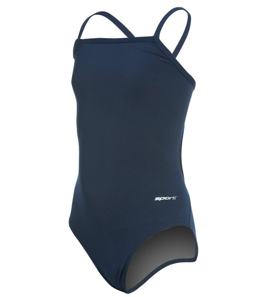 Sporti HydroLast Girl’s Athletic One Piece Swimsuit – Chlorine-Resistant 4-Way Stretch, UPF 50, Fully Lined Training, Swim Team & Competitive Bathing Suit - Navy - 22