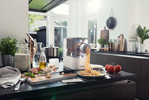 Philips Kitchen Appliances Compact Pasta and Noodle Maker, Viva Collection, Comes with 3 Default Classic Pasta Shaping Discs, Fully Automatic, Recipe Book, Small, White (HR2370/05)