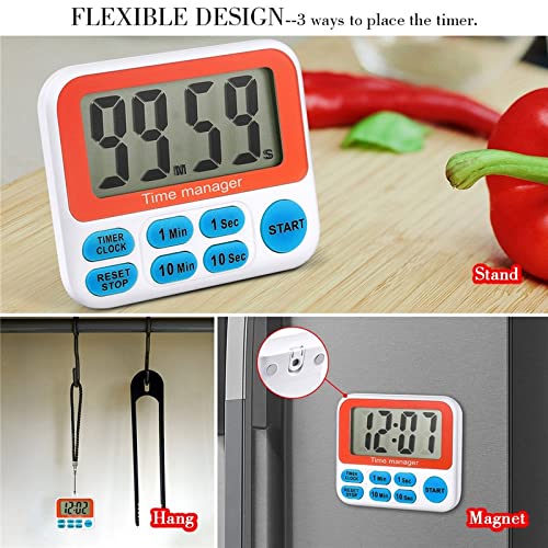 Digital Kitchen Timer Magnetic Kitchen Timer Large LCD Display Screen Cooking Timer Clock Timer with Loud Alarm Countdown Clock