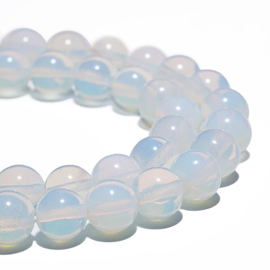 8mm Natural White Opal Gemstone Beads Polished Round Smooth Stone Beads for Bracelets Jewelry Making 15inch Loose Beads