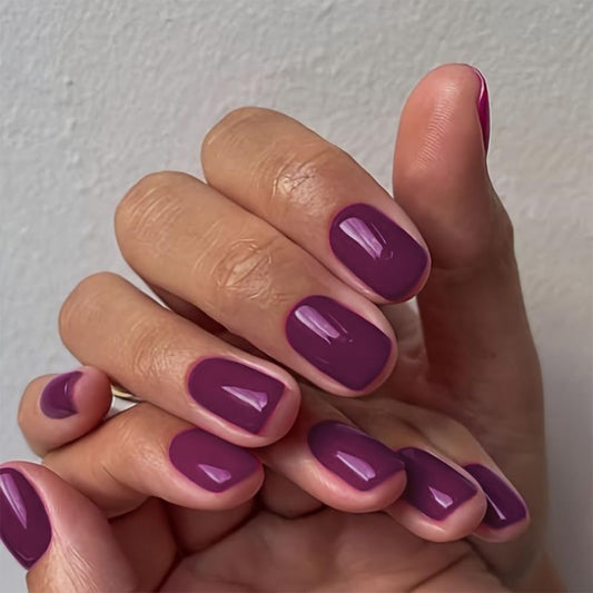 Plum Press On Nails Short Square, Natural Fuchsia Gel Nails Glue on Fall Colors 2025 Trendy Acrylic Nails Press ons Featured Protective Coat Thick Reusable Fake Nails 24Pcs Short Coffin Nails