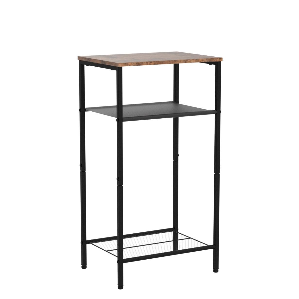 Hoctieon 2-Set 3 Tier End Table, Telephone Table Set of 2, Tall Side Table with Storage Set of 2, Small Nightstand for Small Spaces, Metal Frame, for Living Room, Bedroom, Sofa Couch, Rustic Brown