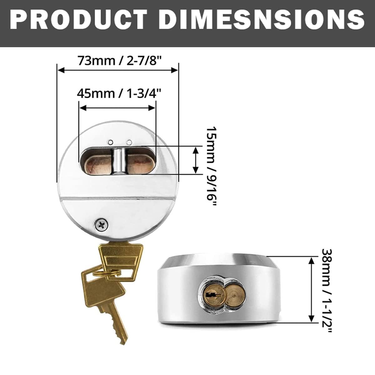 RESET-903 2 Pack Keyed Alike Puck Locks, 2-7/8" Hidden Shackle Padlocks with Keys, Heavy Duty Aluminum Alloy Body & Stainless Steel Shackle, Trailer Door Lock for Vans, Containers, Gates
