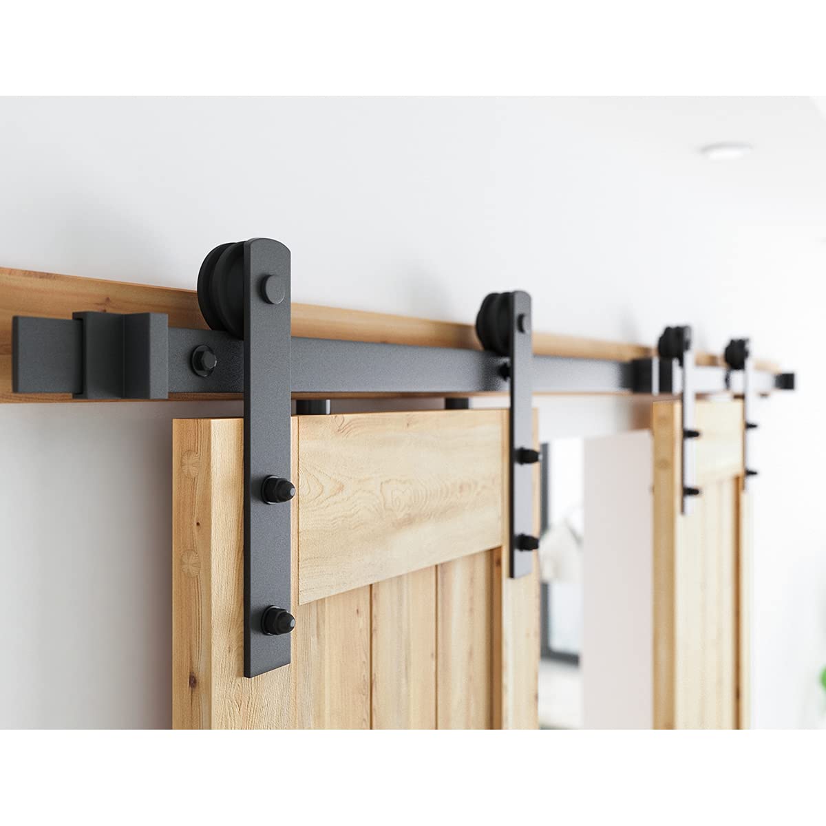 SMARTSTANDARD 8.2 FT Double Barn Door Hardware Kit - Heavy Duty, Smooth and Quiet Sliding Operation - Easy to Install with Step-by-Step Installation Instruction - Fits 24" Wide Door Panels