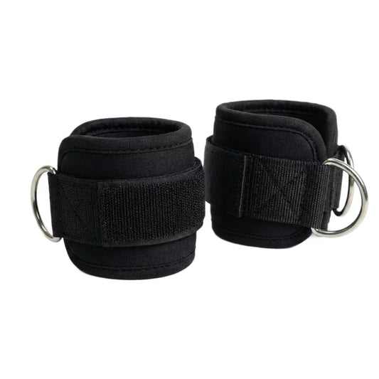Ankle Straps for Cable Machines, Pair of Padded Neoprene Ankle Cuffs with Metal D-Rings, Adjustable Resistance Band Attachment for Glute Kickbacks, Leg and Hip Workouts(Black)