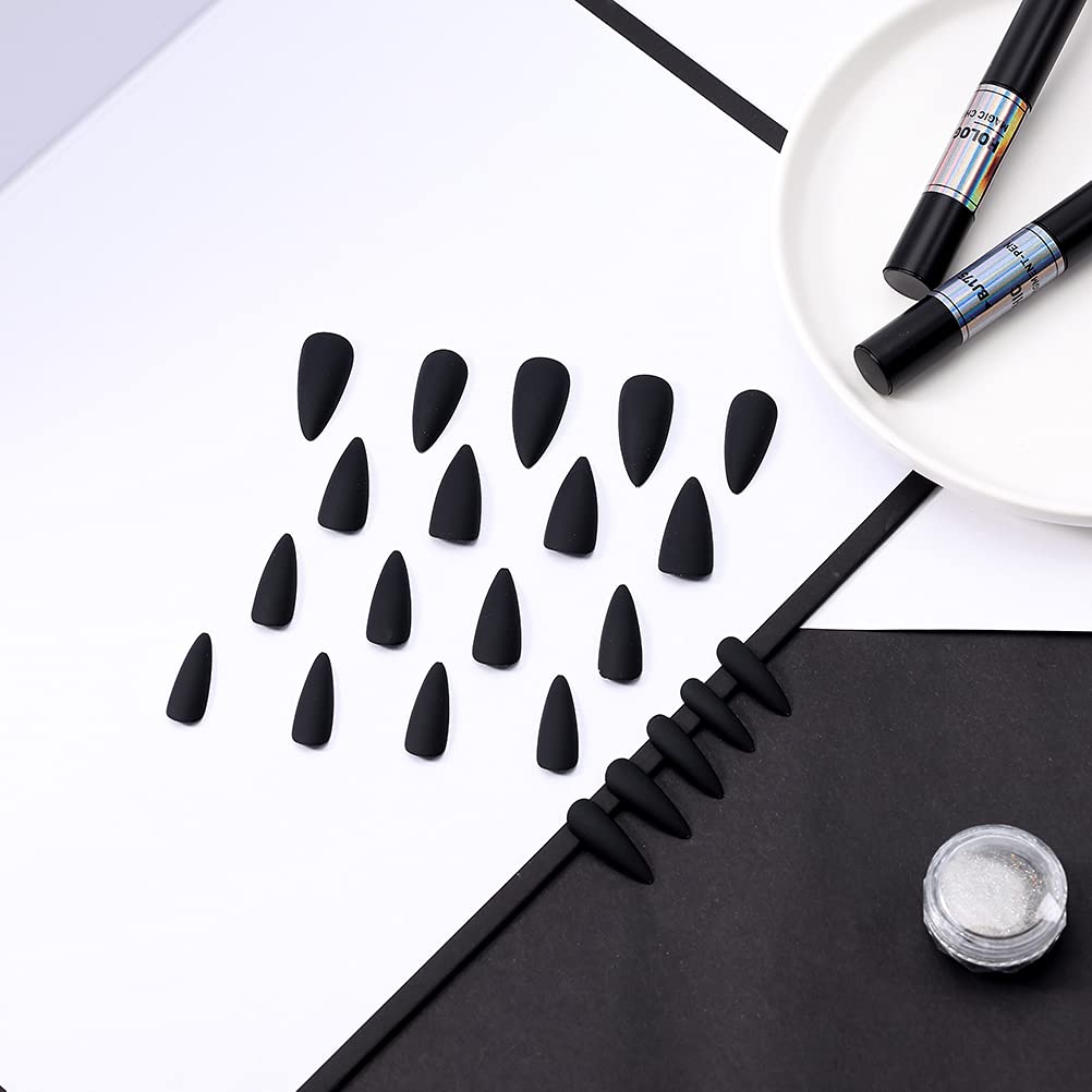 Morily Press-On Nails Bundle | Black Stiletto Matte & Black Stiletto Flame | 24Pcs Each Set, Medium Length Long False Fake Nails