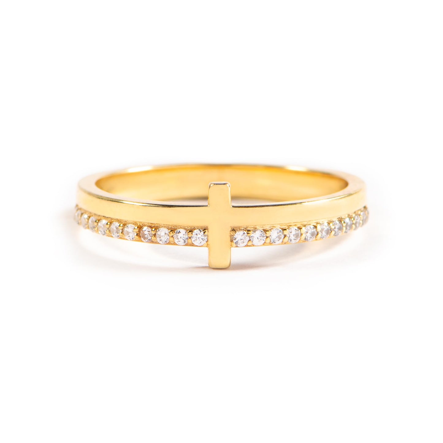 STORYJEWELLERY Christian Jewelry for Women, Cross Rings for Women, Gold Plated Purity Ring, Christian Ring, Confirmation Gifts, Baptism Gifts, Size 12
