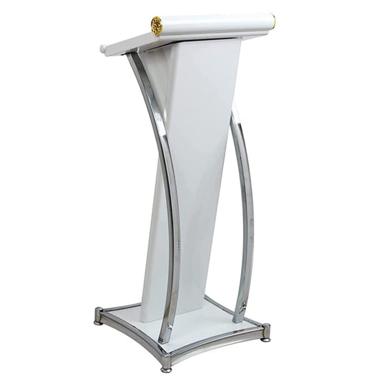WZYPZFCL Podium, White Metal Lectern Podium Stand, Adjustable Church Pulpit for Classroom & Office, Slanted Top Shelf Reading Desk, Ideal for Stage & Studio Presentations