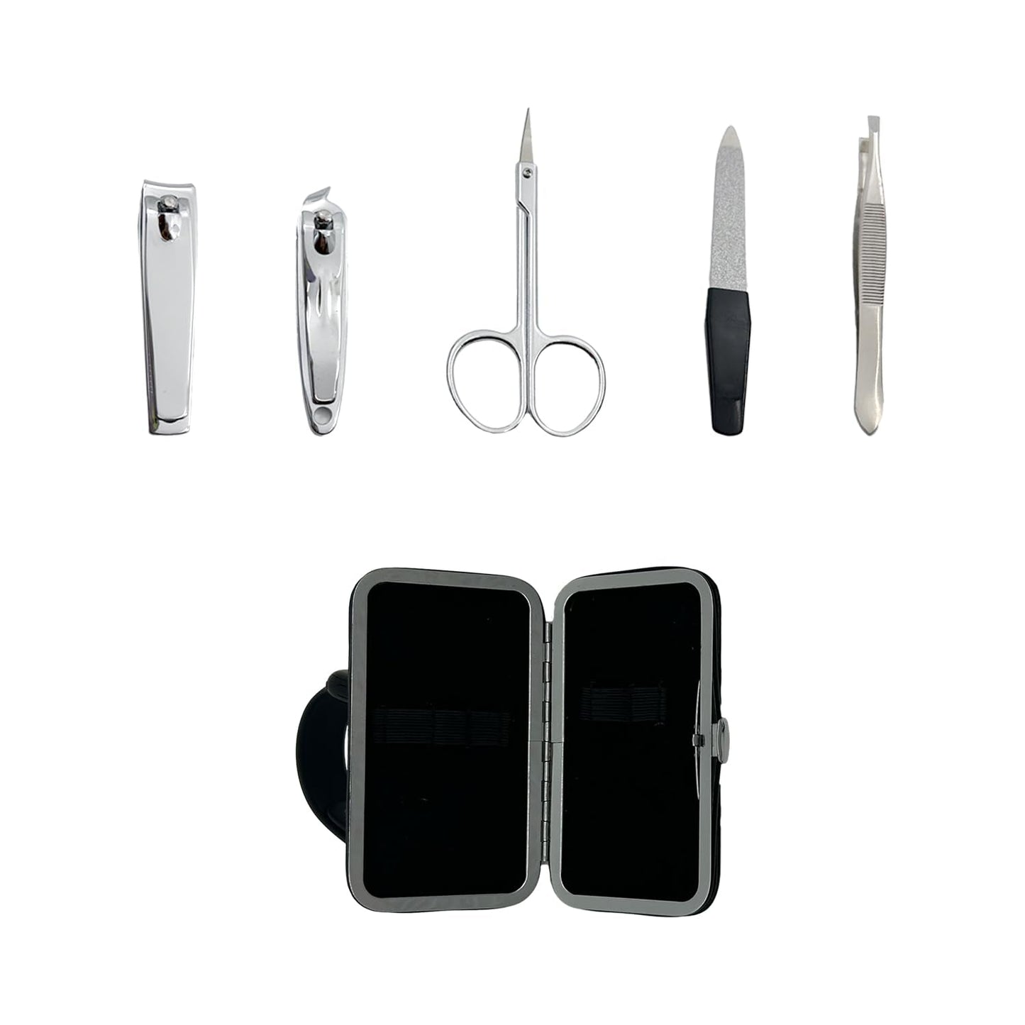 Earth & I 6 Piece Manicure Pedicure Kit, Professional Nail Care and Grooming Tools with Fingernail and Toenail Clippers, Mens Self Care, Travel Mens Toilettries in Hard Leatherette case