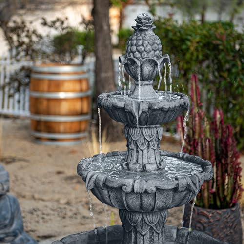 XBrand 58.3" 3-Tier Outdoor Freestanding Water Fountain - Classic Leaf Design, White Resin, Large Bird Bath with Pump - Ideal for Yard, Lawn and Garden, Porch Décor
