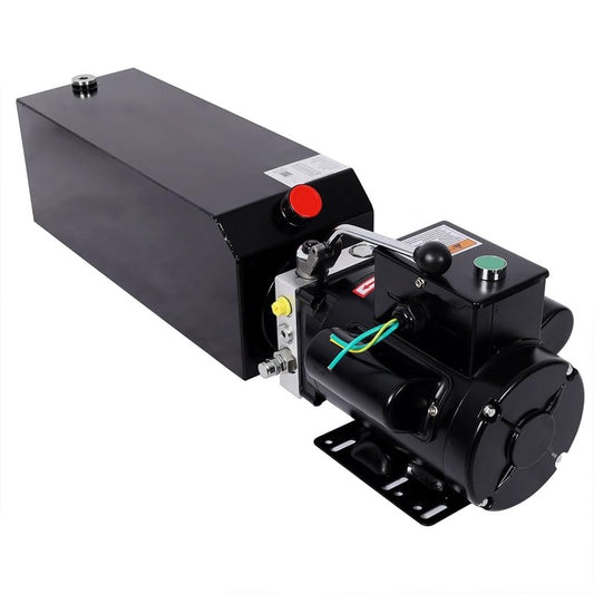YATON Hydraulic Power Unit Single Acting Pump, Heavy Duty Steel Hydraulic Pump with Safety Relief Valve & SAE#6 Connector, Electric Hydraulic Power Pack for Dump Trailer Lift Gate Car Lift, Black