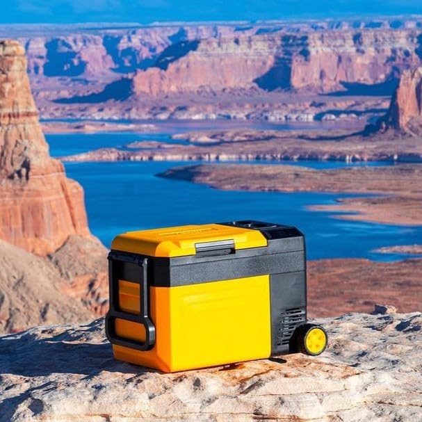 Newair 25 Qt. Portable Electric Cooler, 12v Car Mini Fridge, Hard Lunch Box for Jobsite, Workshop, Camping | Battery Powered Outdoor Cooler by 18/20V Dewalt, Bosch, Makita, Milwaukee Tool Batteries