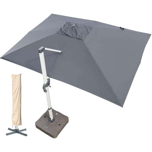 LKINBO 10x13 FT Rectangle Cantilever Umbrella with Cross Base, Heavy Duty Large Patio Umbrella 360 Degree Rotation Outdoor Offset Umbrella with Easy Tilt & Crank for Pool Deck Backyard, Gray