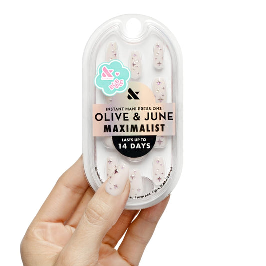 Olive & June Maximalist Instant Mani Press-On Nails (Glue) | 42 Fake Nails, 21 Sizes | Non-Toxic, Long-Lasting Big, Bold Gorgeous Realistic Look | Medium, Coffin | Puffy Sparkles & Pearls