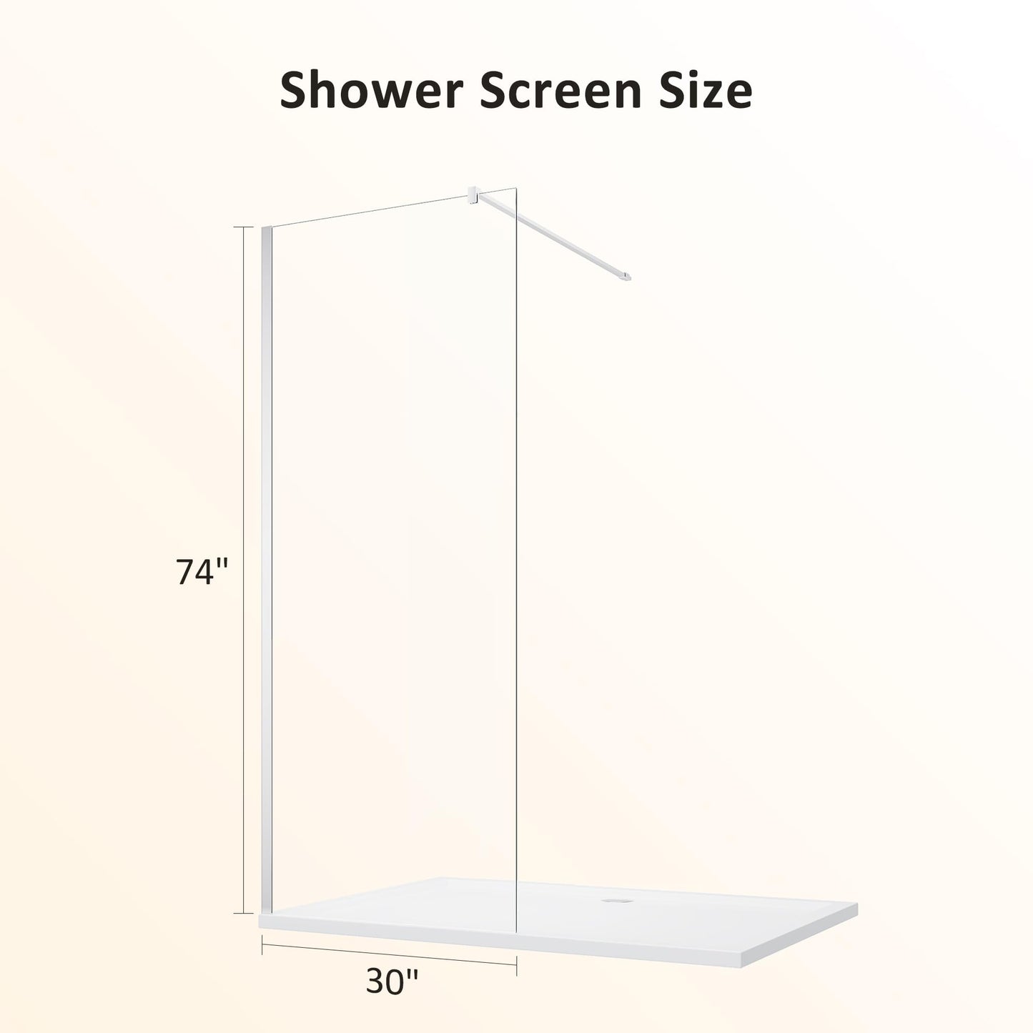 SUNNY SHOWER 30" W x 74" H Walk In Shower Door 5/16" Tempered Shower Glass Door Frameless Shower Glass Door with Support Bar, Chrome Finish