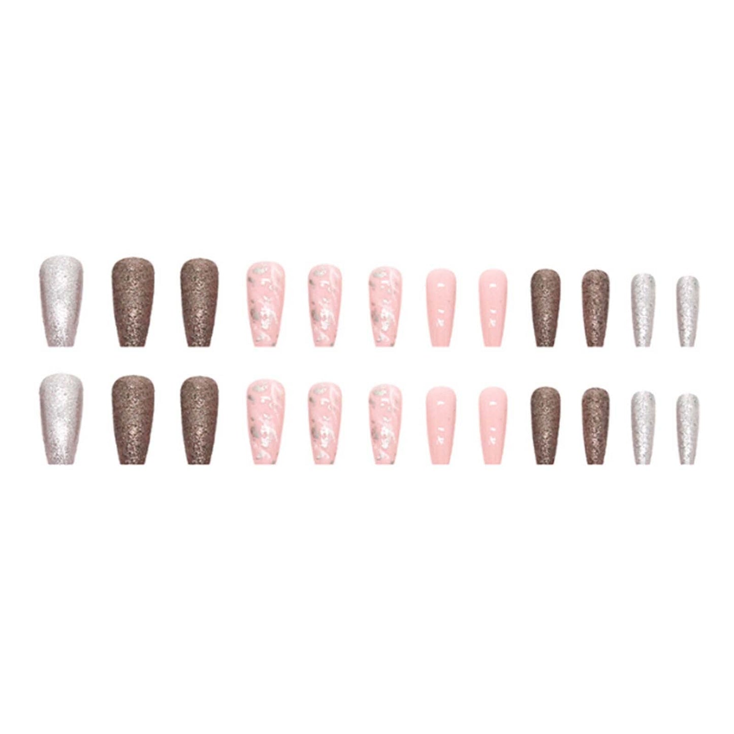 YoYoee Long Coffin False Nails Marble Nails Press on Nails Bling Fake Nails Acrylic Ballerina Nails Tips for Women and Girls 24PCS