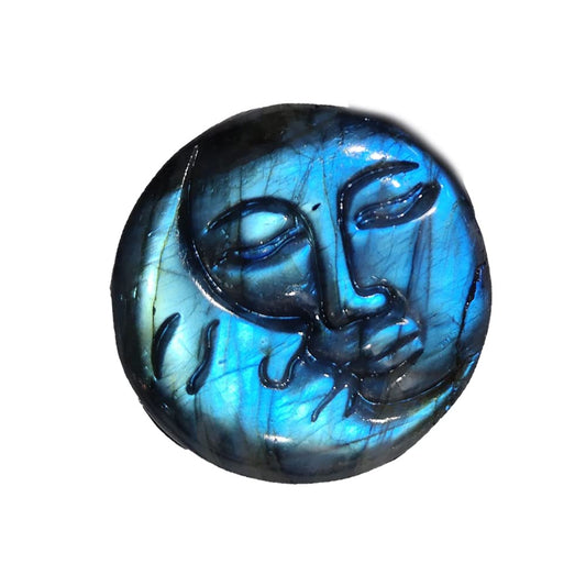 SaiDian 1Pcs Sun Moon Face Natural Labradorite Healing Sphere Stone Quartz Carved Crystal Ornaments Decor Reiki Minerals Meditation Home Decoration