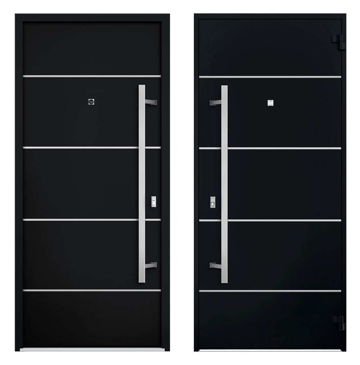 VDOMDOORS Front Exterior Prehung Steel Door/Deux 6083 Black Enamel/Top Exterior Window Sidelite/Stainless Inserts Entry Metal Modern Painted W36 x H80+16" Left Hand Inswing