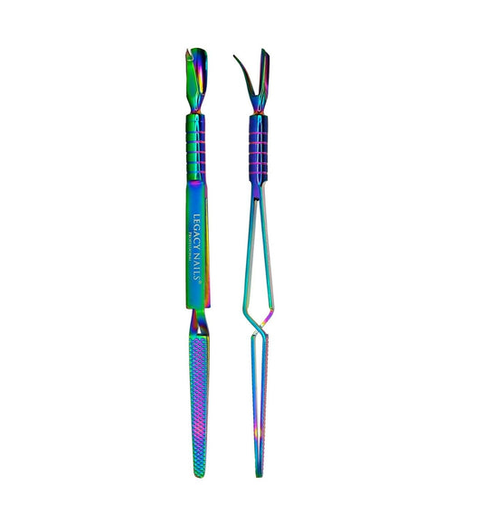Legacy Nails Professional MULTICOLOR 3-IN-1 CURVE PINCHING TOOL - Stainless Steel tool - Removes gel nail polish, pushes dead cuticles, pinches acrylic extensions to improve the c-curve nail shape.