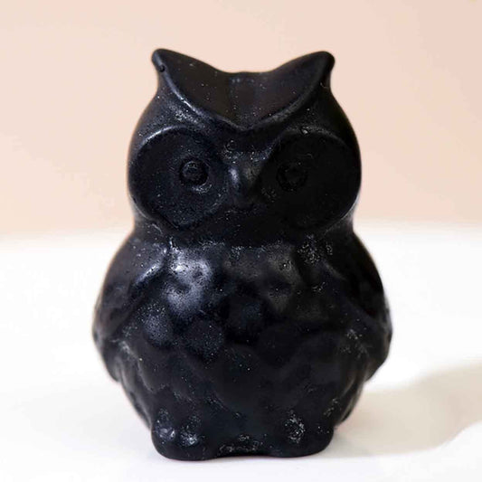 WUYOUSHI Natural Obsidian Owl Crystal Statue Hand Carved Healing Crystal Gem Sculpture Stone Animal Figurines Carved Gem Reiki Energy Meditative Treatment Home Decor