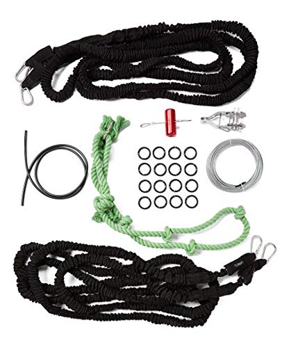 Tumbo Solo Slinger Outdoor Tough Hanging 50 ft Zipline Dog Toy (Uses Bungee Force to Sling The Rope Toy Back and Forth to The Center) Adjustable Length