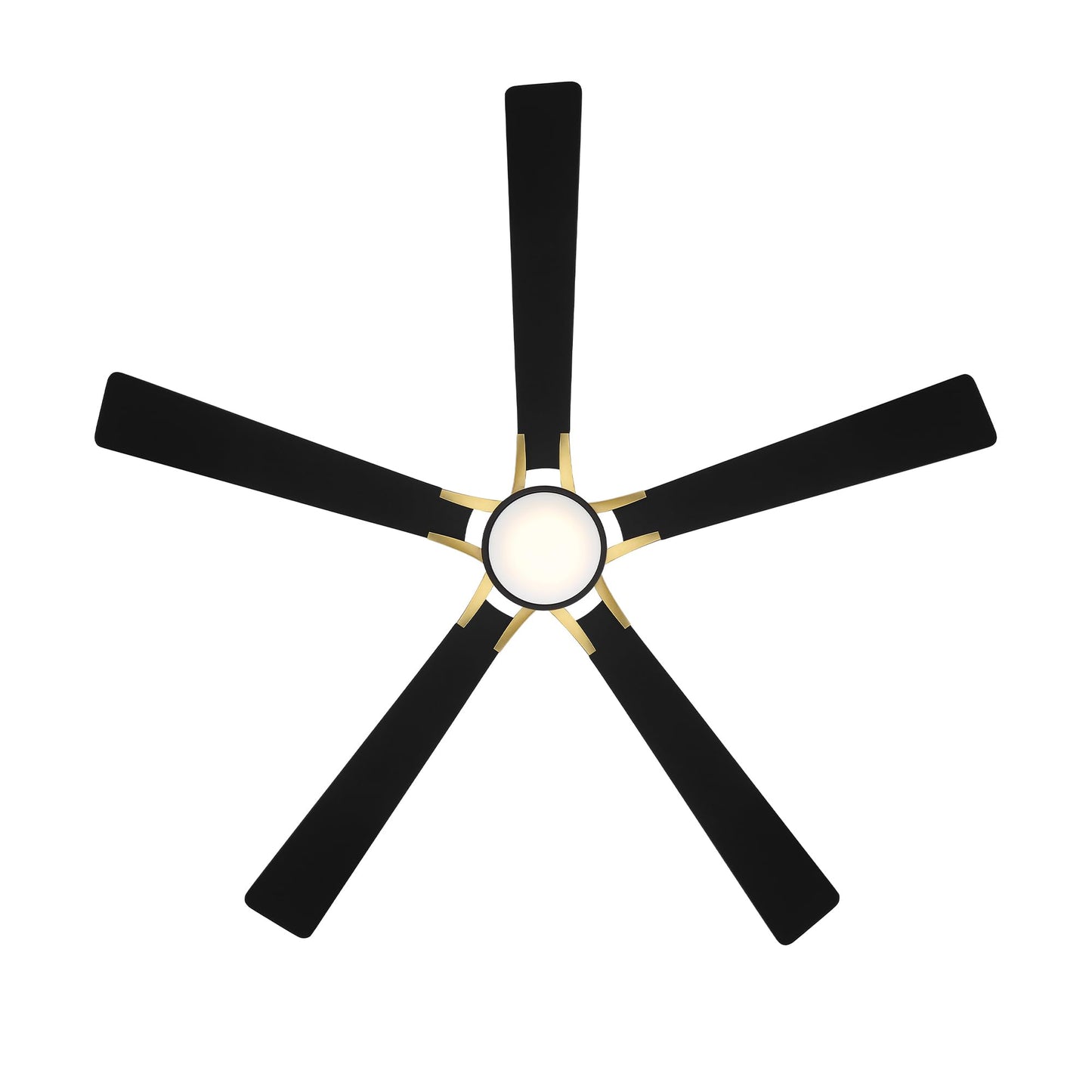Rotary Indoor and Outdoor 5-Blade 65in Smart Home Ceiling Fan in Matte Black Soft Brass with 2700-3000-4000-5000K Selectable LED Light Kit and Remote Control works with iOS or Android WAC App