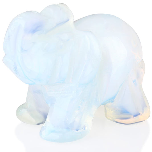 QINJIEJIE Opalite Elephant Crystals Luck Elephant Decor Pocket Crystal Statue Moonstone Guardian Stones Figurine Office Hippie Room Cute Desk Gem Decor Spiritual Love Gift Christmas Stocking Stuffers