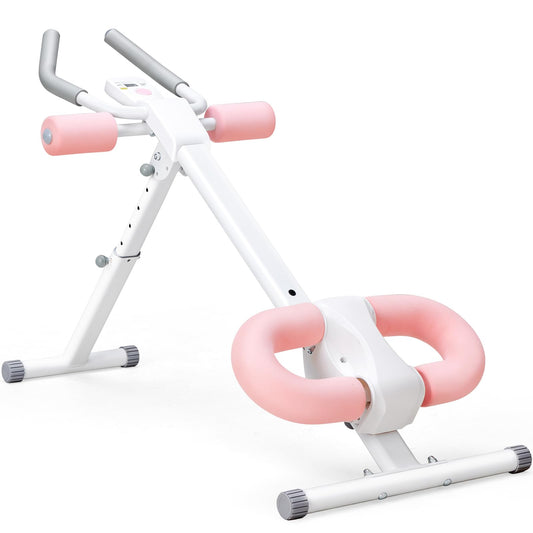OLIXIS Ab Machine, Ab Workout Equipment for Home Gym, Adjustable Abdominal Trainer for Stomach Workout, Foldable Core Strength Exercise Machine with 440LBS, LCD Display, Knee Protection, White Pink