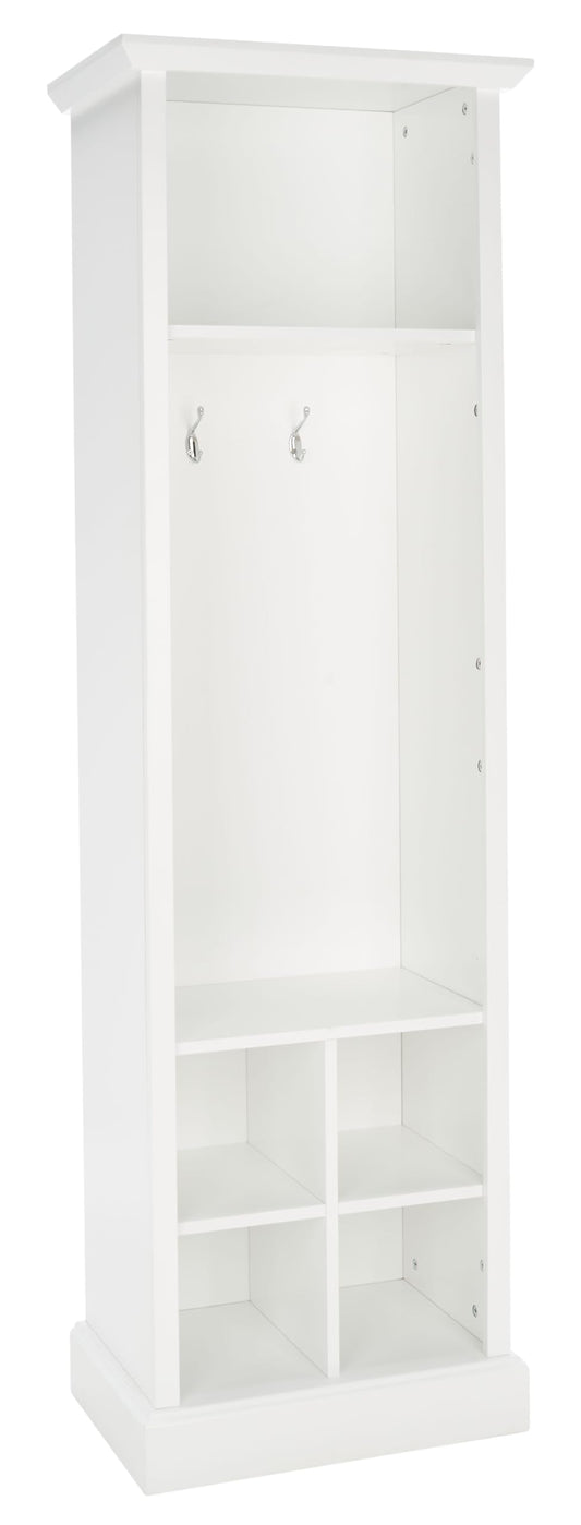 SAFAVIEH Home Collection Surrey Farmhouse Antique White 6-Shelf 2-Hook Bottom Storage Hall Tree (Fully Assembled)