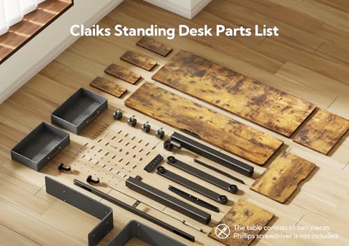 Claiks Standing Desk with Drawers, Adjustable Stand Up Electric Small Standing Desk Adjustable Height with Storage Shelf and Splice Board, 40 Inch, Rustic Brown