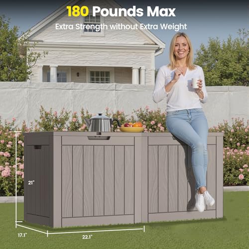 ComeWay 31 Gallon Outdoor Storage Box - Waterproof Resin Deck Box for Indoor & Outdoor Use, Lockable & UV Resistant Storage Bin for Package Delivery, Patio Cushions, Gardening Tools - Grey