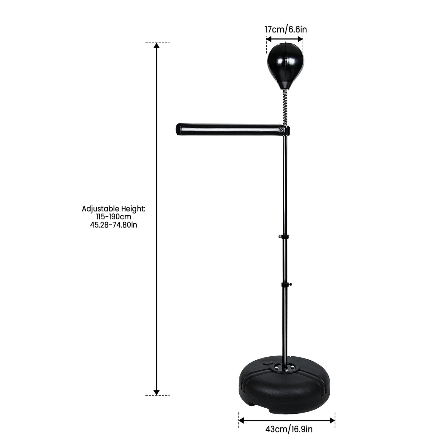 INNOLIFE Speed Punching Bag - Adjustable Reflex Trainer for Adults, Height-Adjustable Boxing Bar with Durable Stand for Home Gym, Stress Relief & Fitness Training
