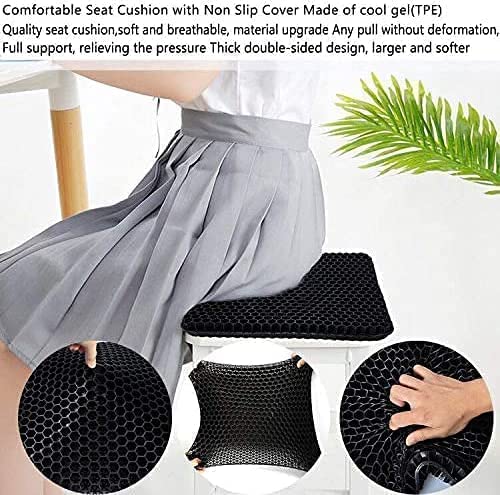 Fzitiy Gel Seat Cushion, for Long Sitting -Double Thick Gel Seat Cushion Breathable Honeycomb Chair Cushion with Non-Slip Cover for Office Chair Car, Wheelchair, Long Trips,Relief Sciatica Pain