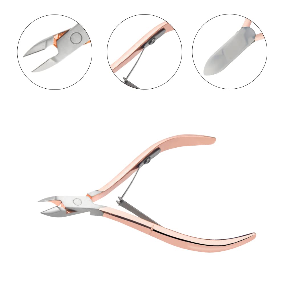 XINMEIWEN 8Pieces Cuticle Trimmer Cuticle Nipper Cuticle Remover Cuticle Cutter with Cuticle Pusher Stainless Steel Cuticle Cutter Clipper Nail Tools for Fingernails and Toenails (Rose Gold)
