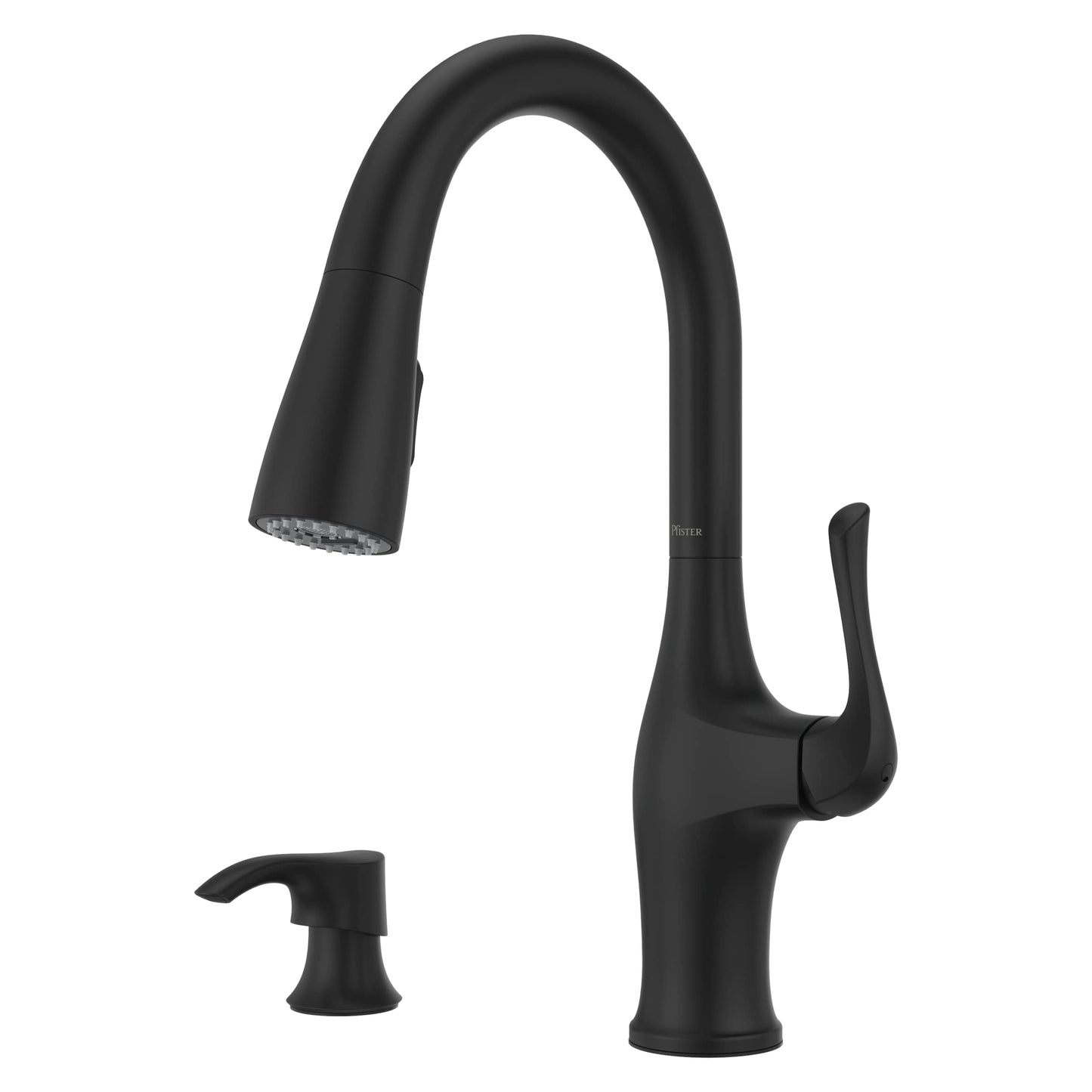 Pfister Wray Kitchen Faucet with Pull Down Sprayer and Soap Dispenser, Single Handle, High Arc, NSF Certified, Matte Black Finish, F5297WRYB