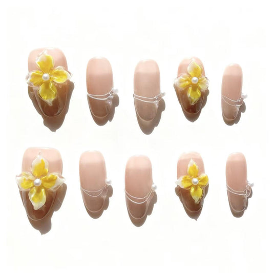 Handmade Wearing Armor Light Pink Premium Style Relief Flower Nail Patch Small Size