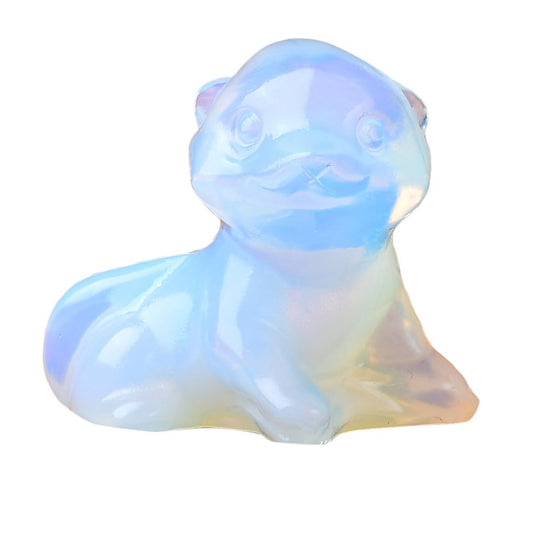 WUYOUSHI Opal Otter Figurine - Hand Carved Healing Crystal Otter Statue, Lucky Gemstone Sculpture for Home Office Desk Decor, Spiritual Gift for Animal Lovers & Nature Enthusiasts